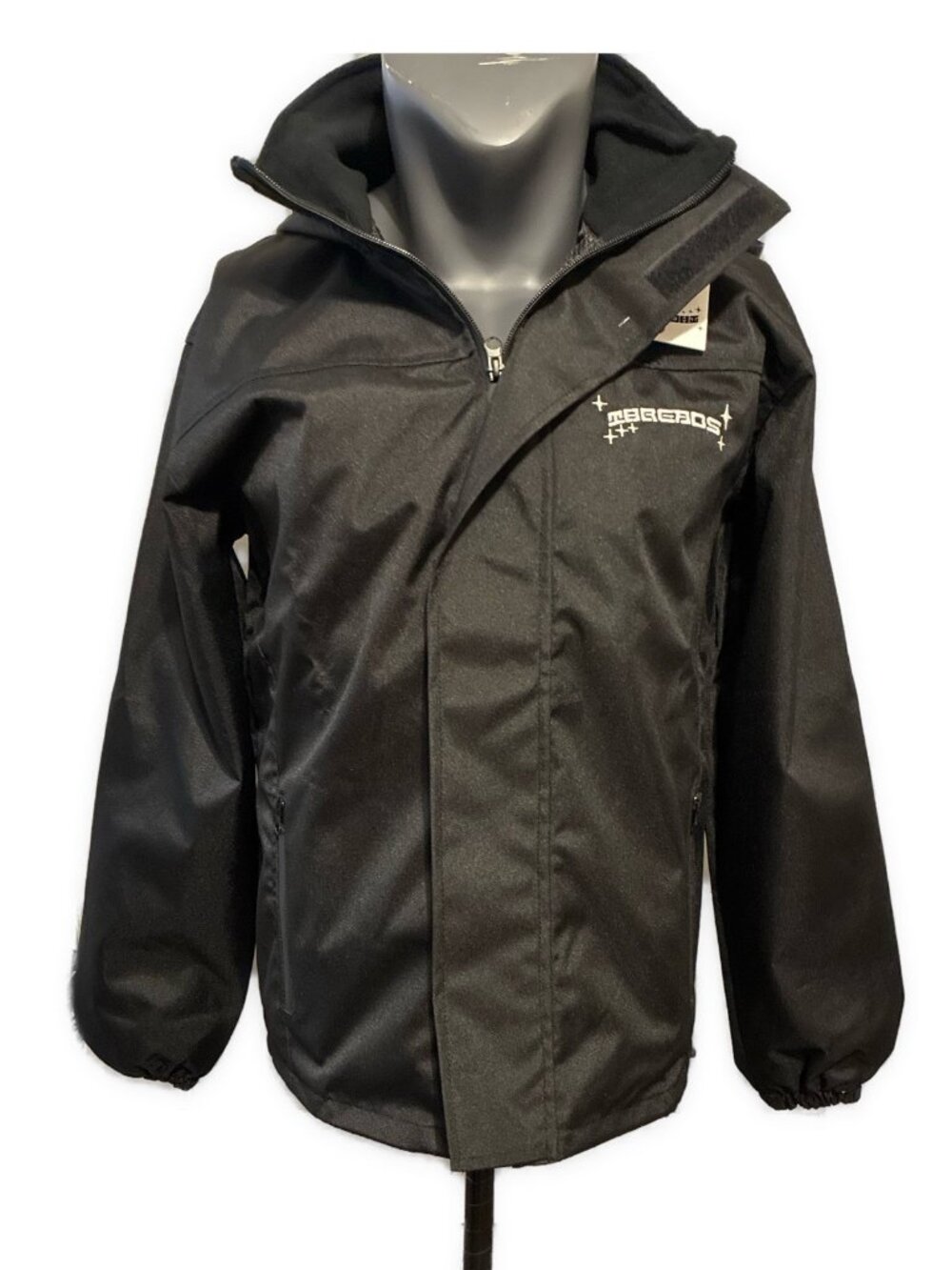 Threads Clothing New Solid Black Hooded Windbreaker Rain Jacket Full Zip Small